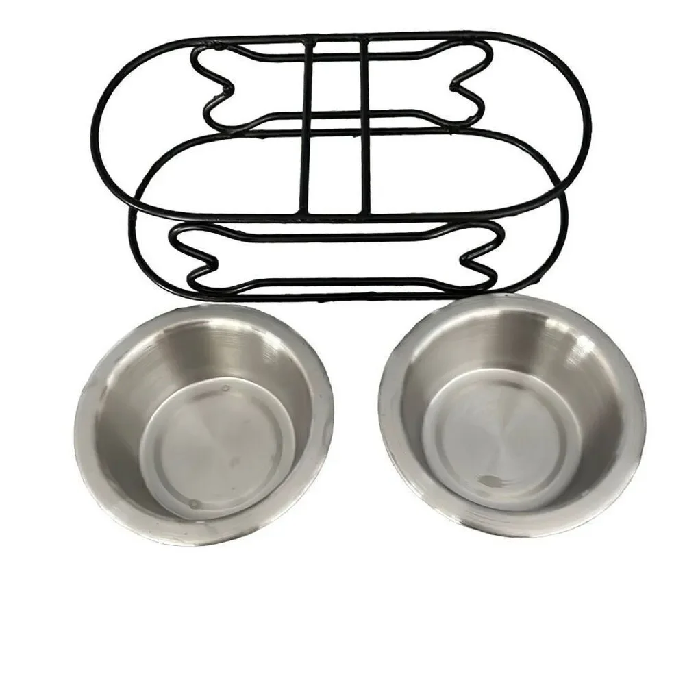 Raised Dog Bowl Stand with 2 Stainless Steel Bowls